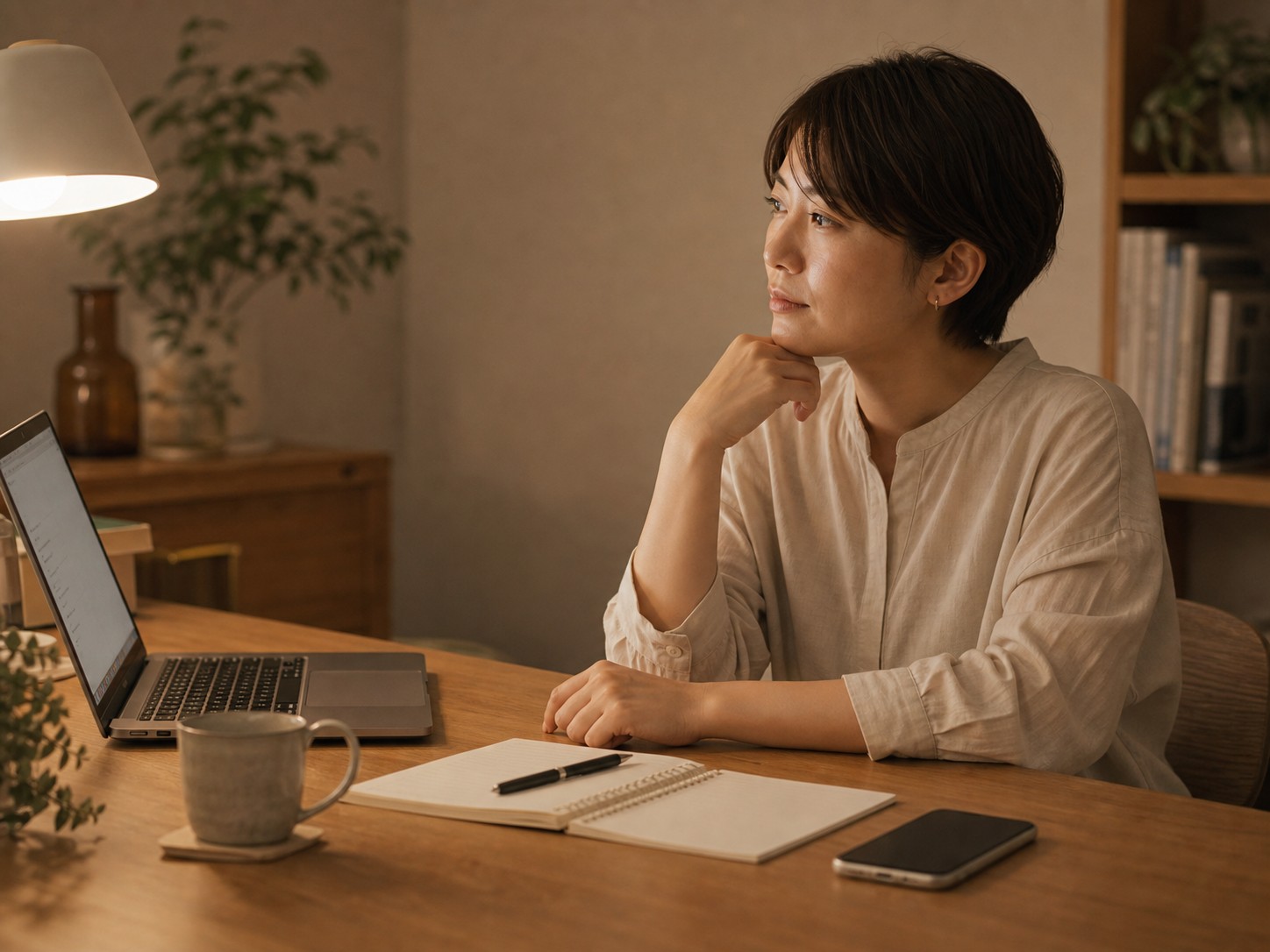 一人で計画を考え込む様子